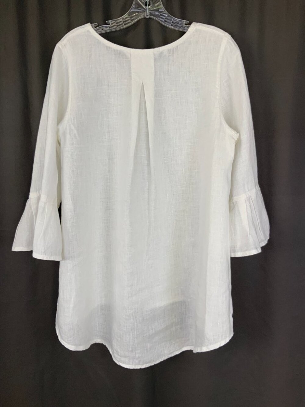 Bella Bell Sleeve White 100% Linen Top by Crown Linen Designs Sz M-L - Picture 14 of 16